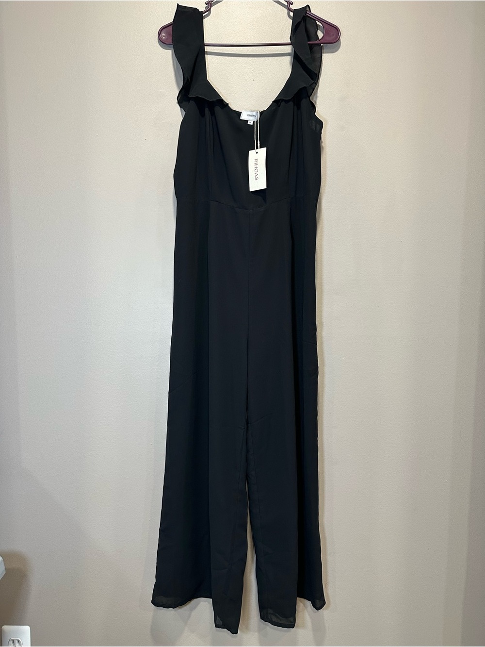 NWT RIHOAS Black Ruffle Strap Sleeveless Wide Leg Jumpsuit Size N